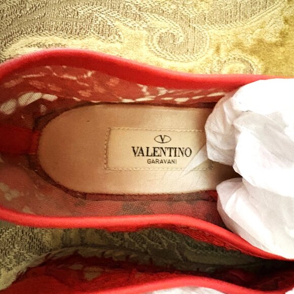 VALENTINO GARAVANI MESH LACE FLORAL RED ESPADRILLES SIZE: 39 - Picture 8 of 10